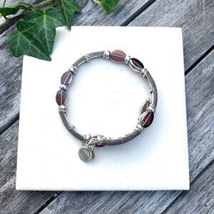Alex and Ani Vintage Sixty-Six Beaded Bangle – Plum Glass Beads – Silver Finish